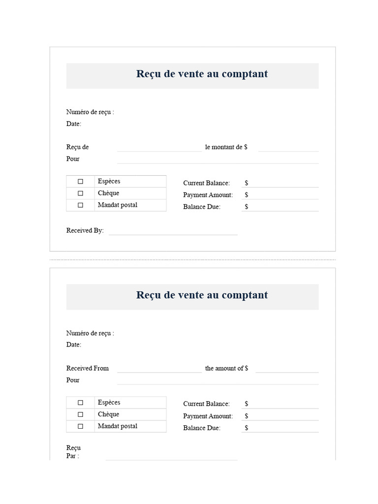 Modèle de reçu de vente au comptant | PDF