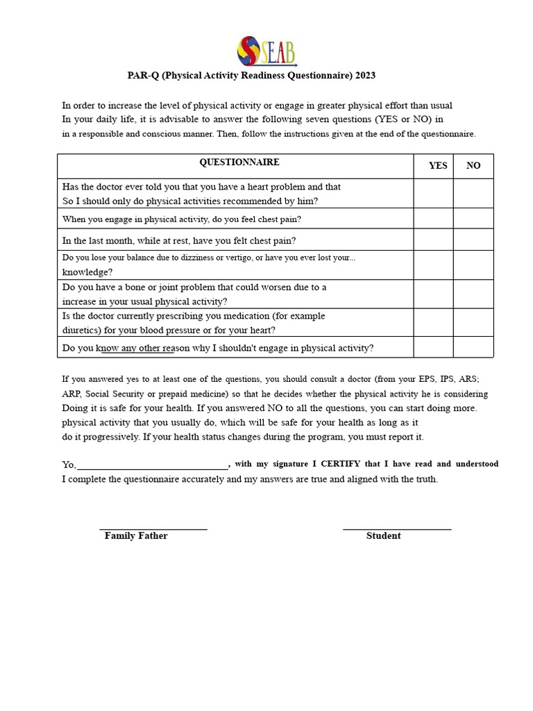 PAR-Q Questionnaire 2023 | PDF