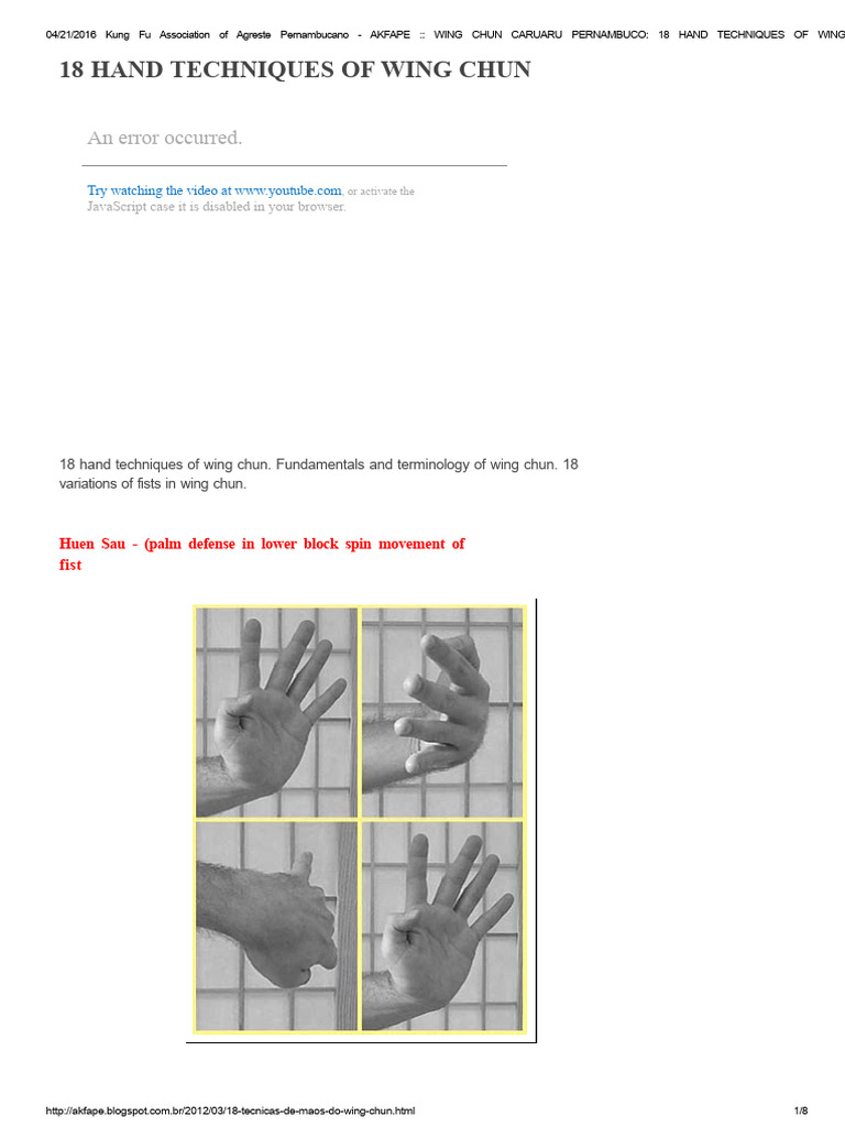 18 Wing Chun Hand Techniques Guide | PDF | Hand | Wing Chun