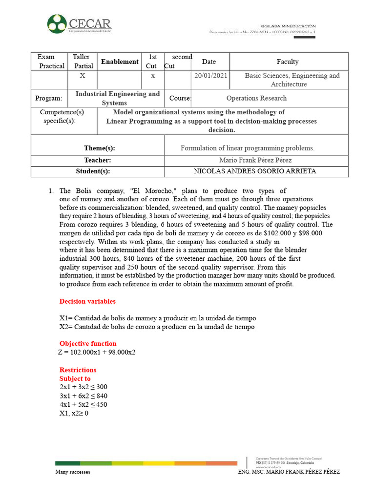 Linear Programming Case Studies for Profit Maximization | PDF | Linear ...