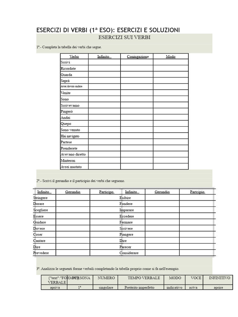 Esercizi Verbi | PDF