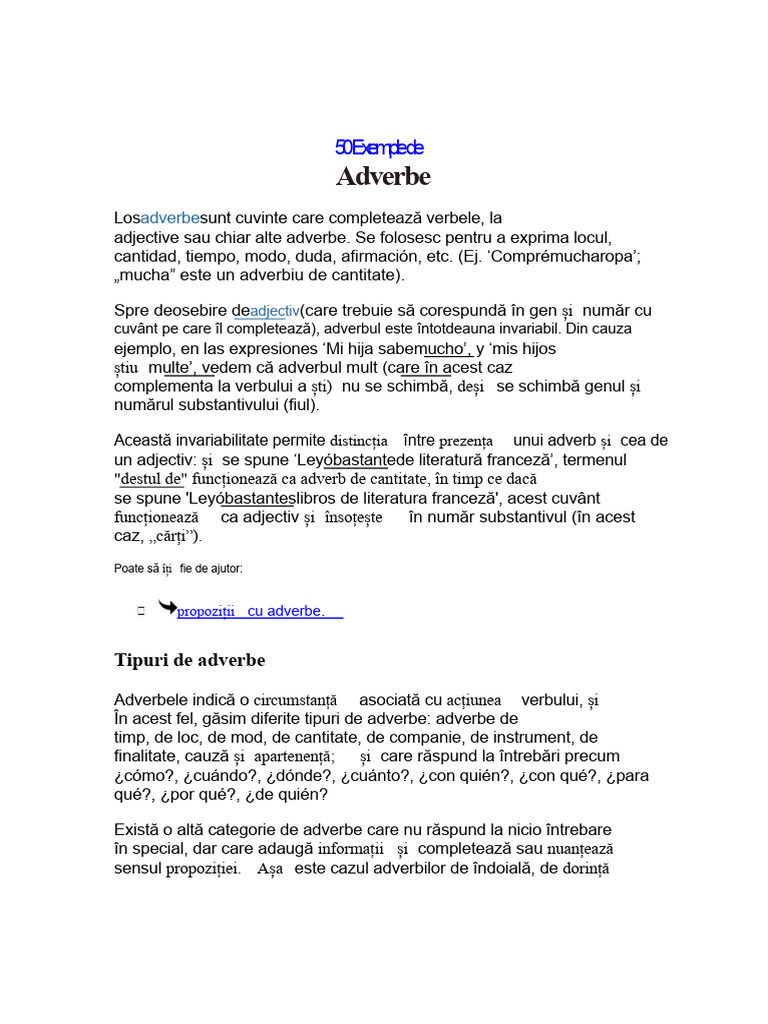 50 Exemple de Adverbe | PDF