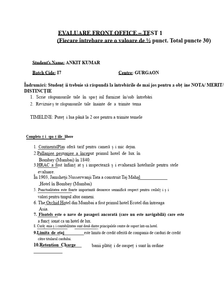 Test de Evaluare A Front Office-Ului | PDF