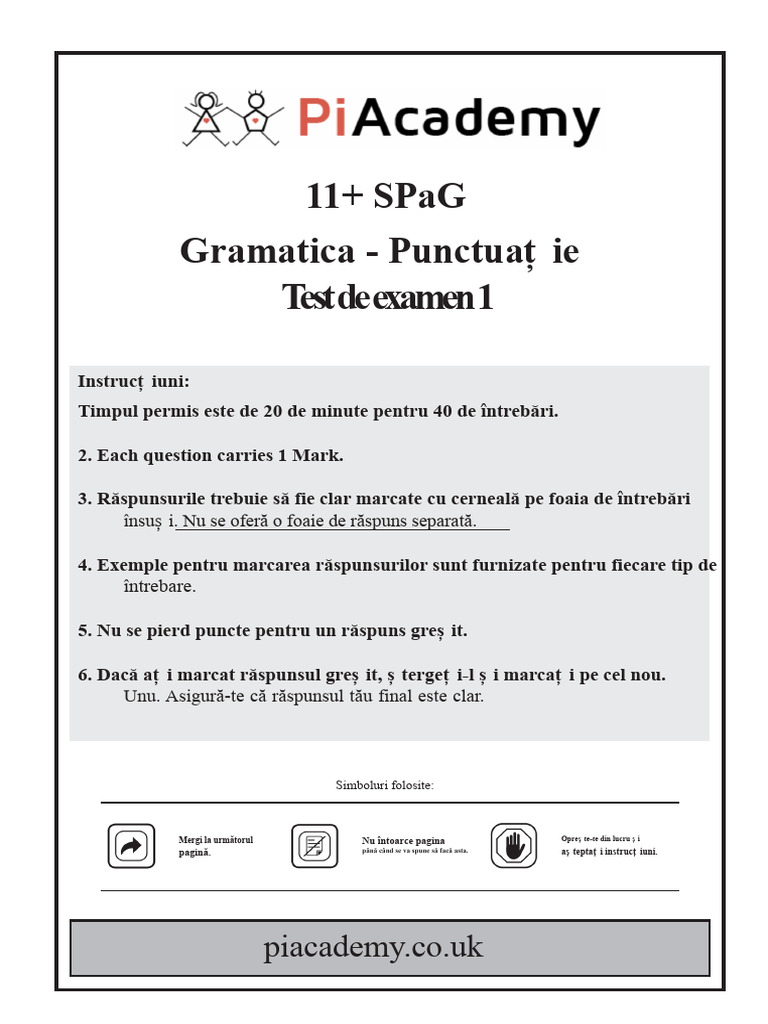 Test de Gramatică Și Punctuație SPaG 11 Plus Hârtia 1 DBSP | PDF