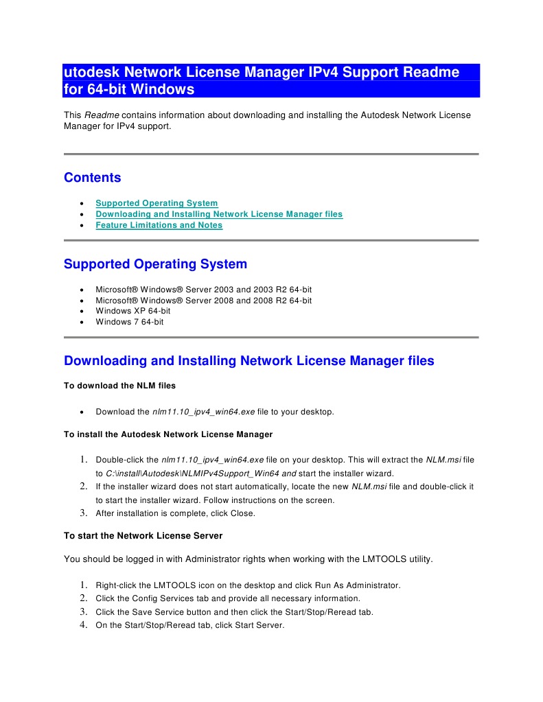 Utodesk Network License Manager IPv4 Support Readme For 64 | PDF ...