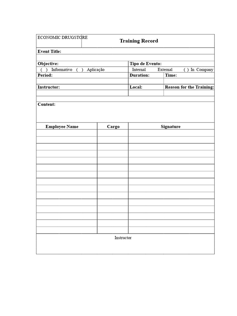 Economic Drugstore Training Record | PDF