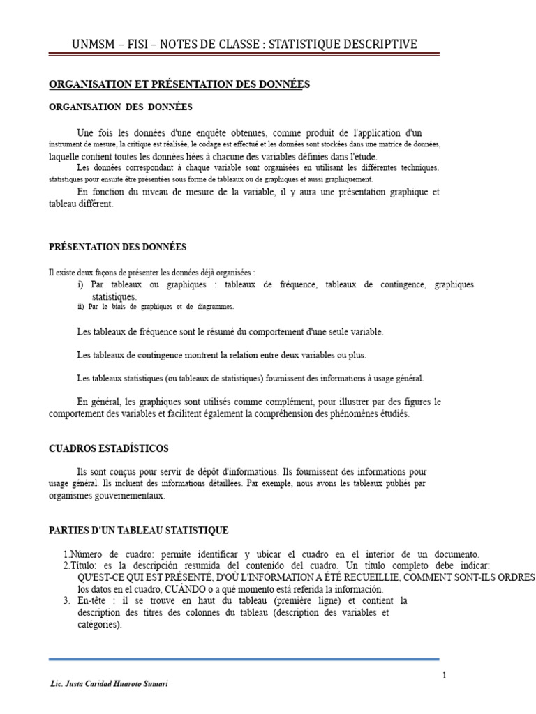 Statistique descriptive : organisation des données | PDF | Statistiques ...
