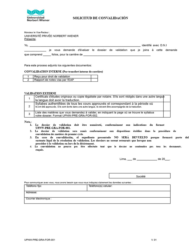 Demande de Convalidation Universitaire | PDF