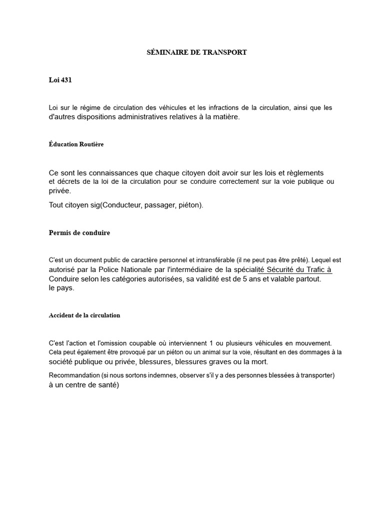 Séminaire sur la Loi de Circulation Routière | PDF | Véhicules ...
