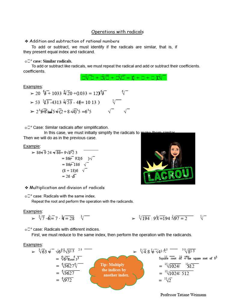 Operations with Radicals Explained | PDF | Square Root | Abstract Algebra