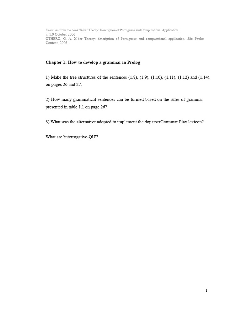 Exercises Theory X Bar Gabriel de Avila Othero | PDF | Syntax | Phrase