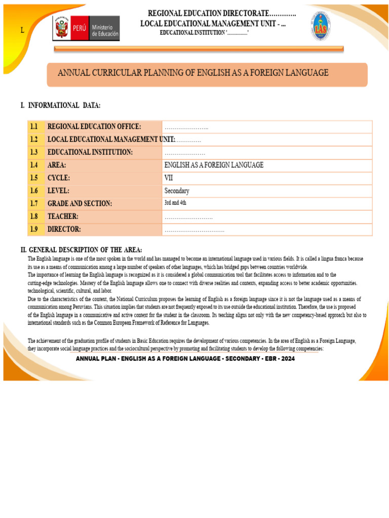 Annual English Curriculum Plan 2024 | PDF | English Language | Verb