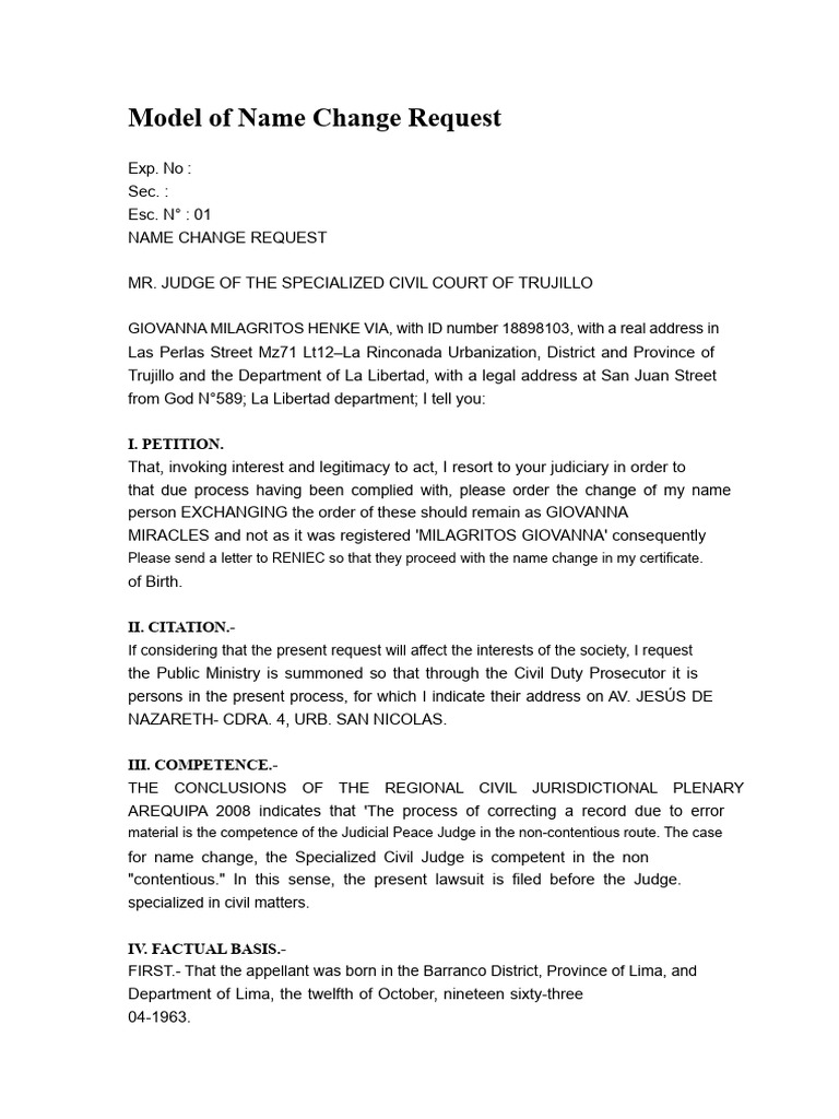 Name Change Request Document | PDF | Birth Certificate | Political Law