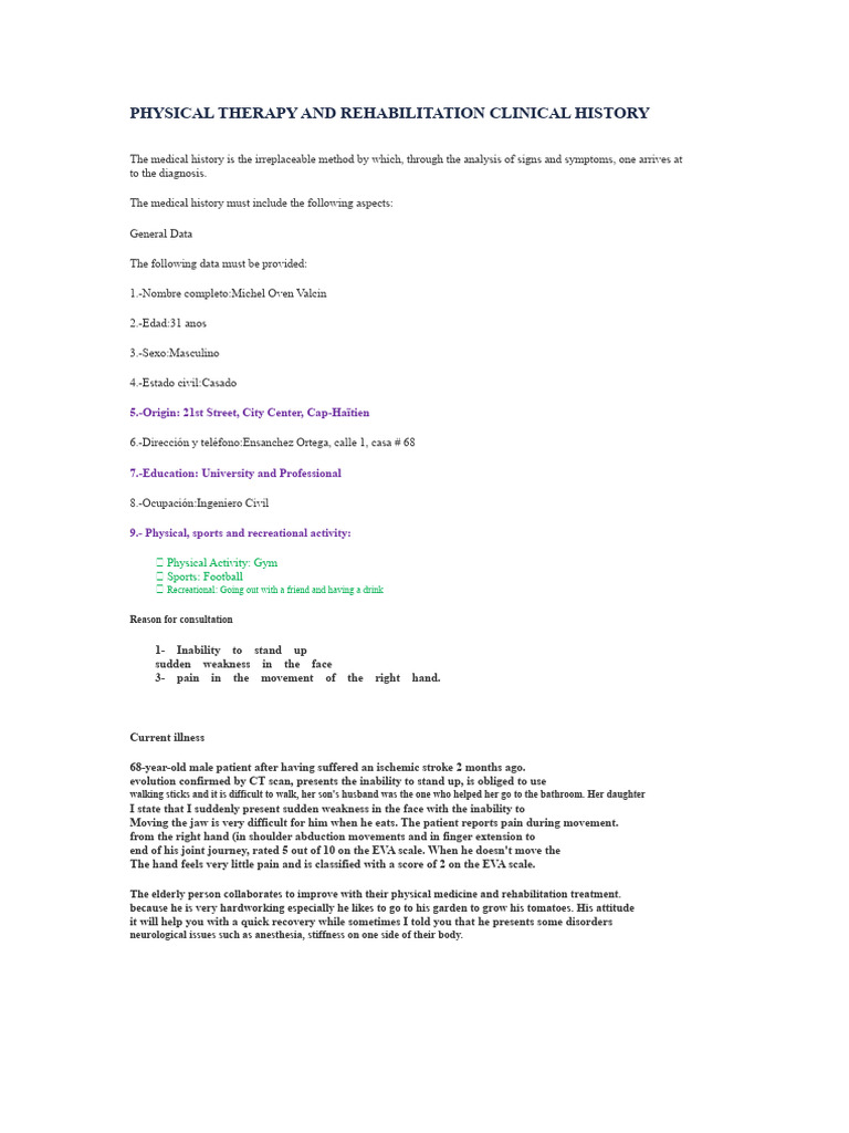 Physical Therapy Clinical History Overview | PDF | Physical Therapy ...