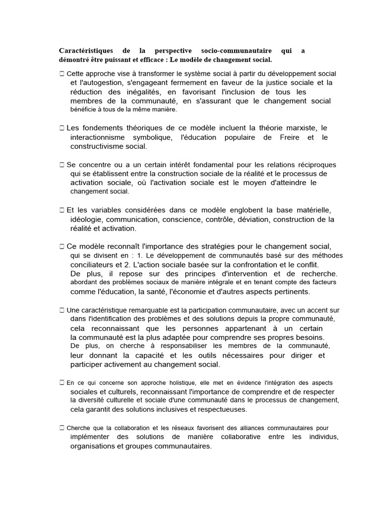 Modèle de changement social inclusif | PDF | Communauté | Psychologie ...