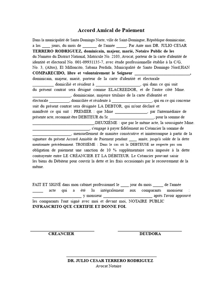 Accord de Paiement à Santo Domingo | PDF