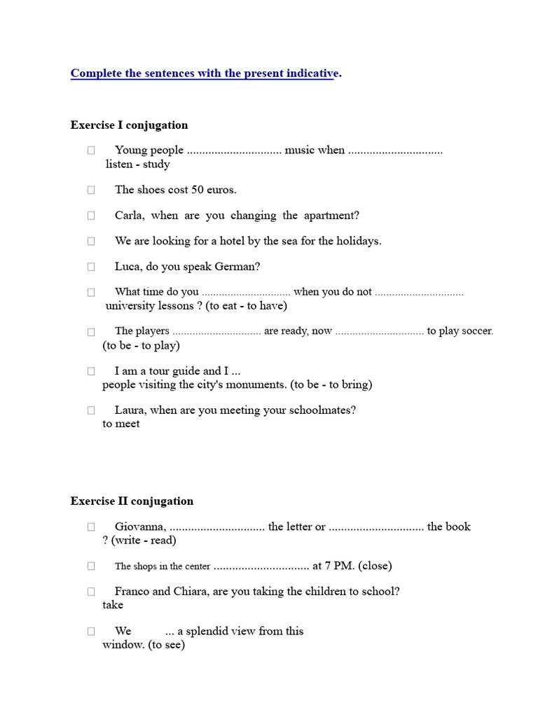 Complete The Sentences With The Present Tense of The Verb. | PDF ...
