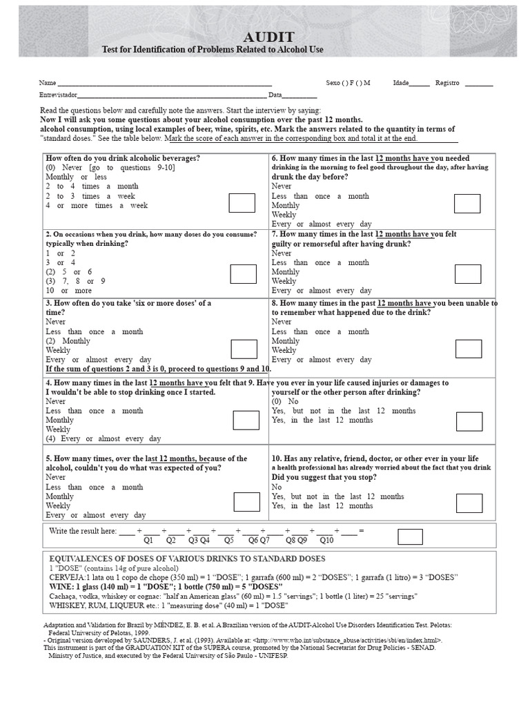 Alcohol Use Problems Identification Test | PDF | Alcoholic Beverages ...