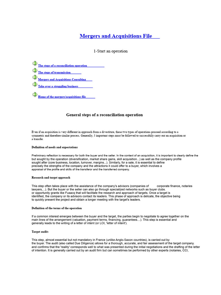 Mergers & Acquisitions Process Guide | PDF | Mergers And Acquisitions ...