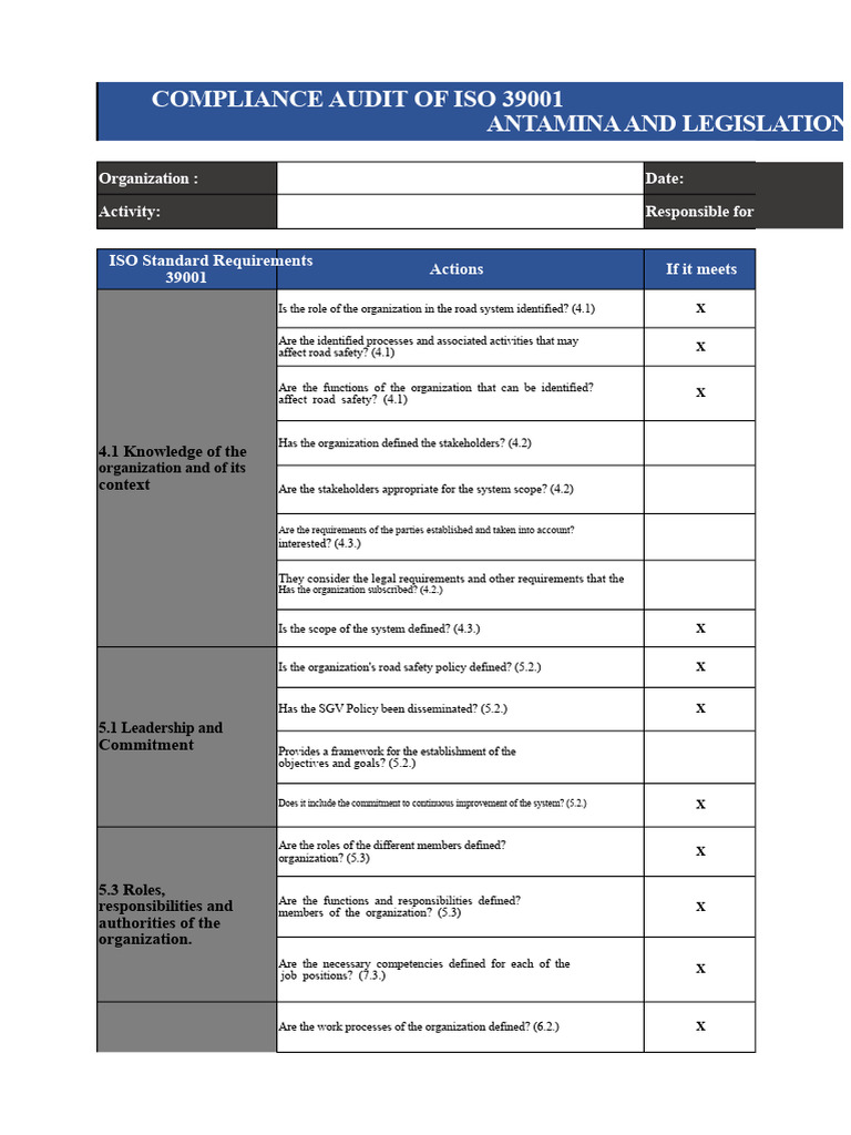 Questionnaire Audit ISO 39001 | PDF | Audit | Safety