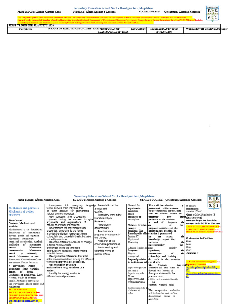 10th Year Physics Course Planning 2020 | PDF | Physics | Force