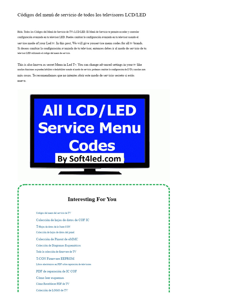 Códigos de Menú de Servicio para TVs LED/LCD | PDF | Informática ...