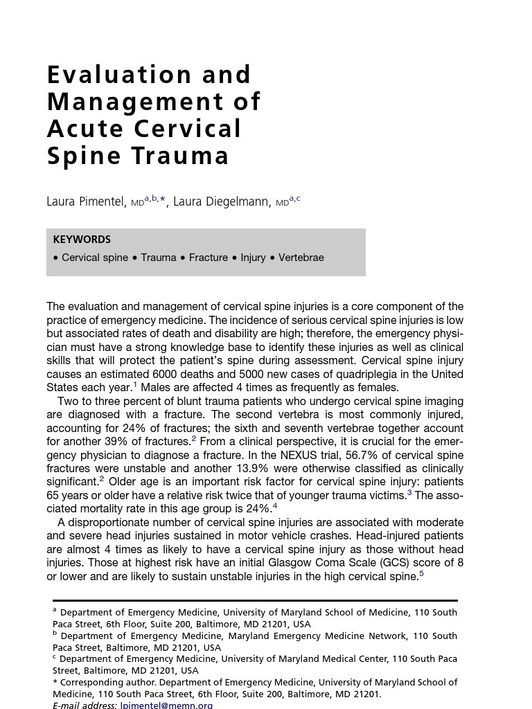 Acute Cervical Spine Trauma Management | PDF | Vertebra | Vertebral Column