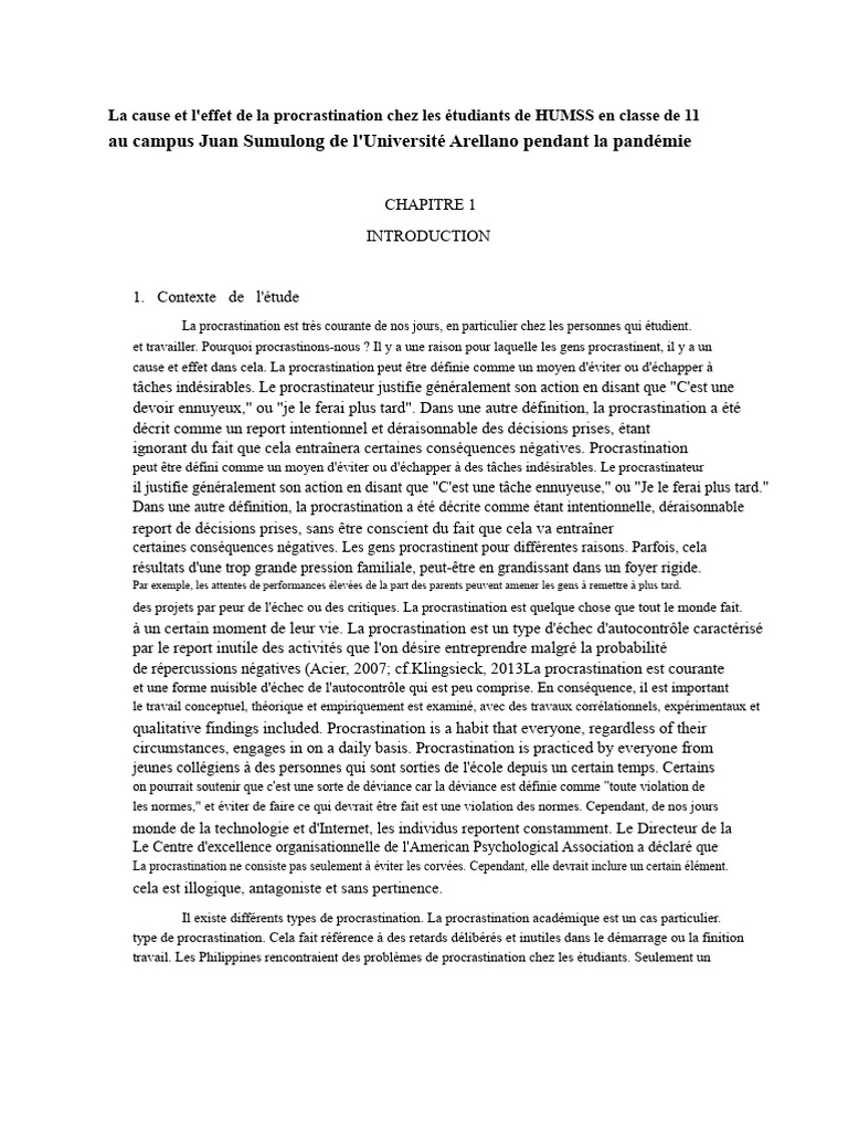 Procrastination chez les étudiants HUMSS | PDF | Compétences ...