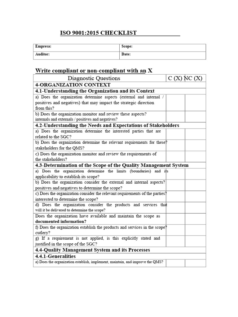 ISO 9001:2015 Compliance Checklist | PDF | Quality Management System ...