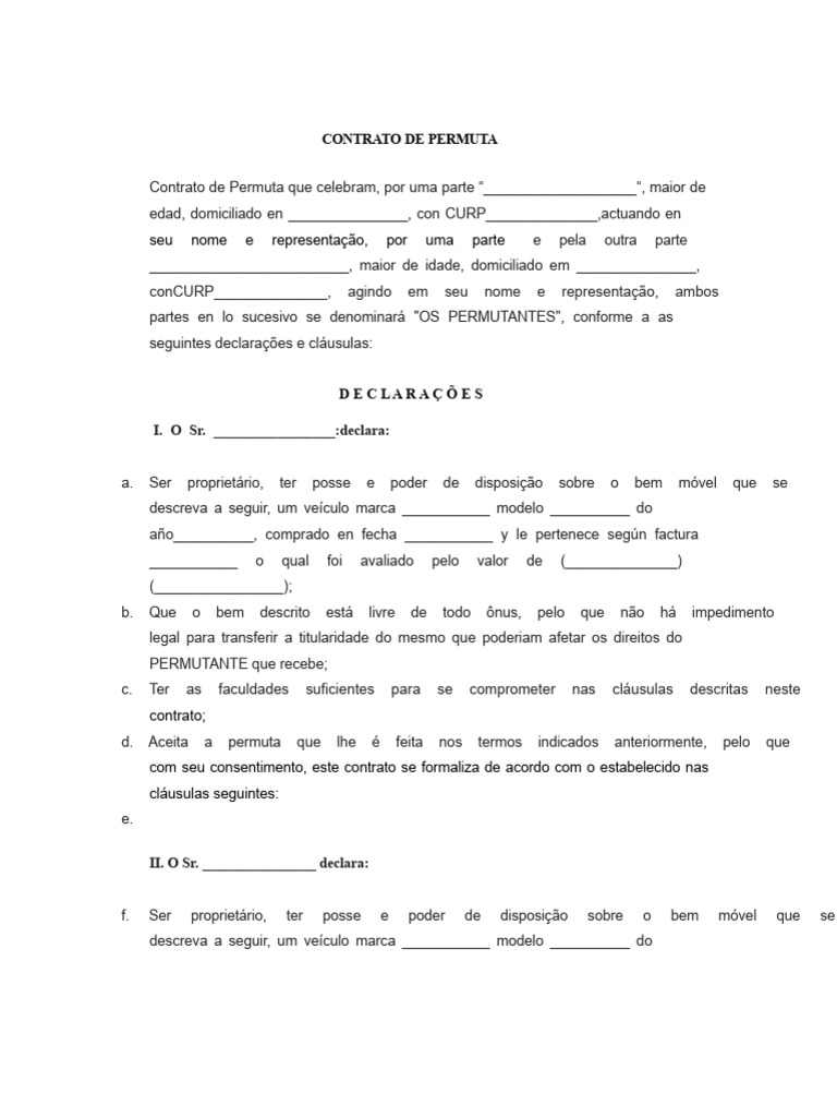 Modelo de Contrato de Permuta | PDF | Propriedade privada