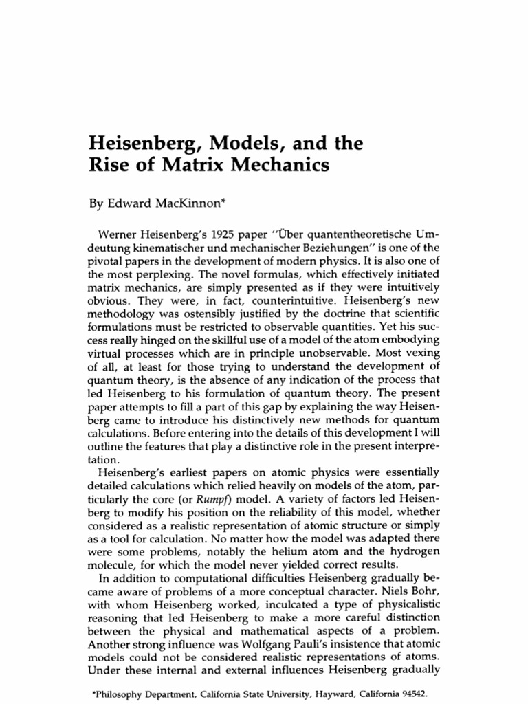 Rise of Matrix Mechanics: Heisenberg, Models, and The | PDF | Quantum ...