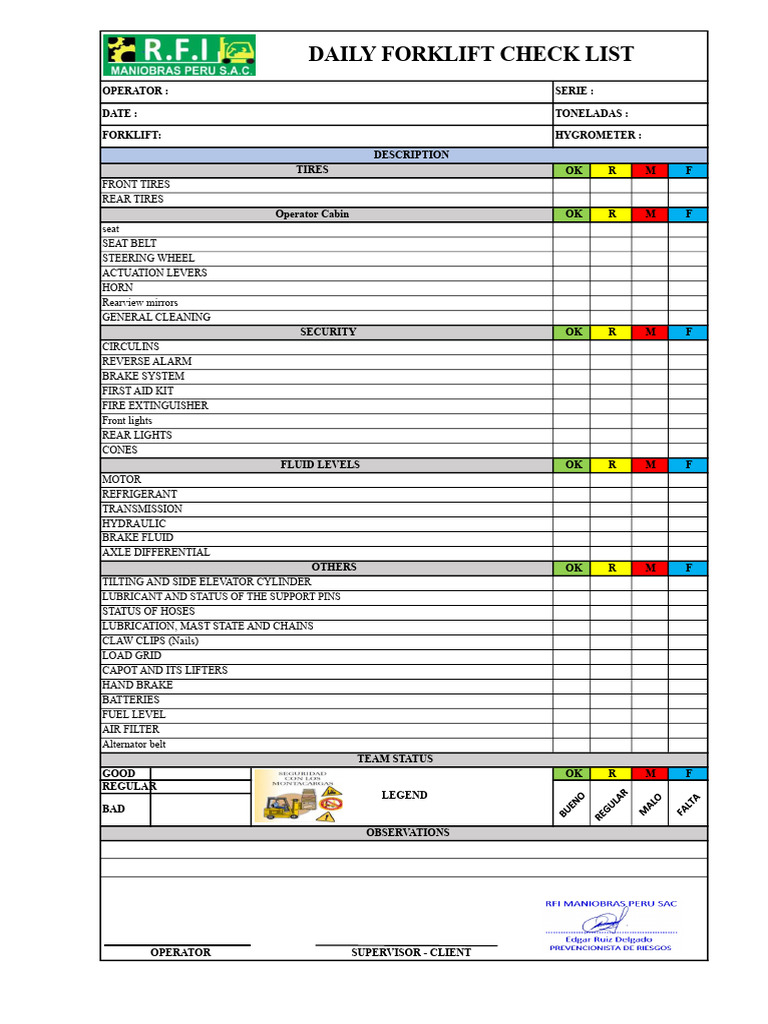 Lift Truck Checklist | PDF