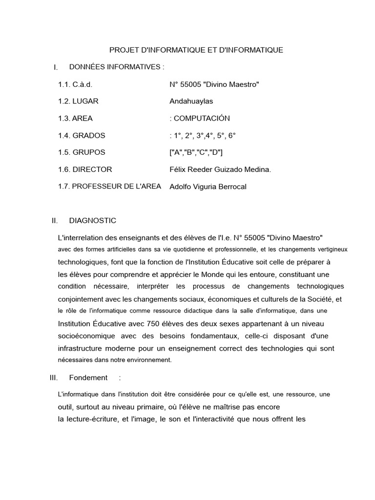 Projet d'informatique éducative à Andahuaylas | PDF | Informatique ...