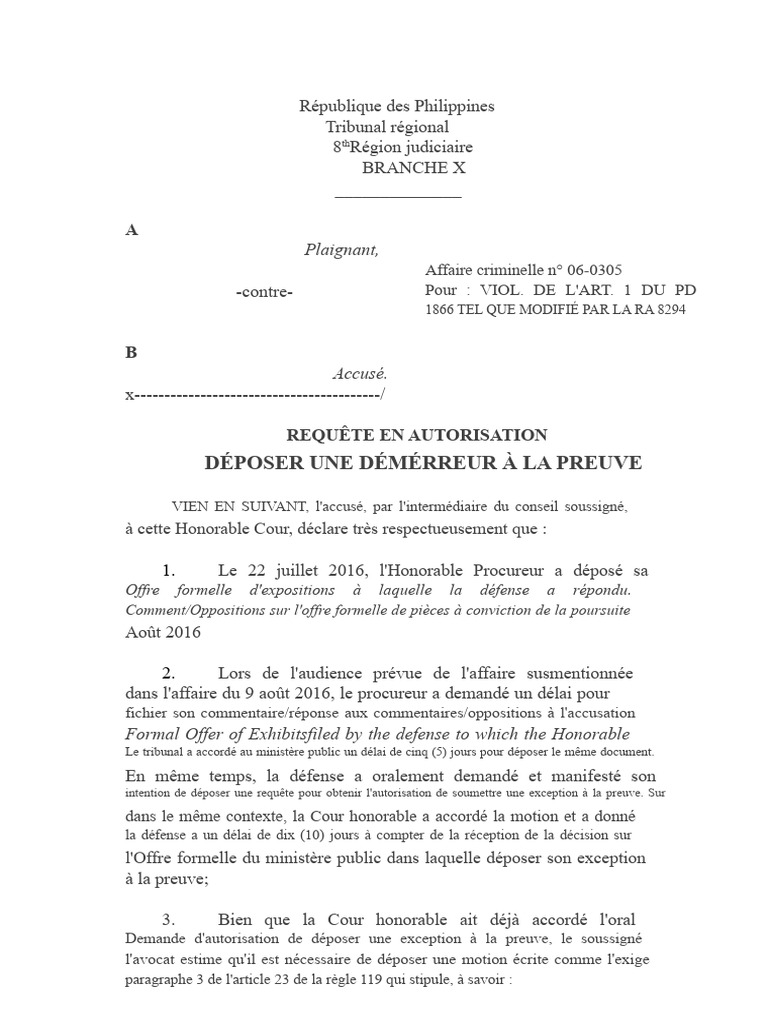 Requête en autorisation de preuve criminelle | PDF | Justice | Crime et ...