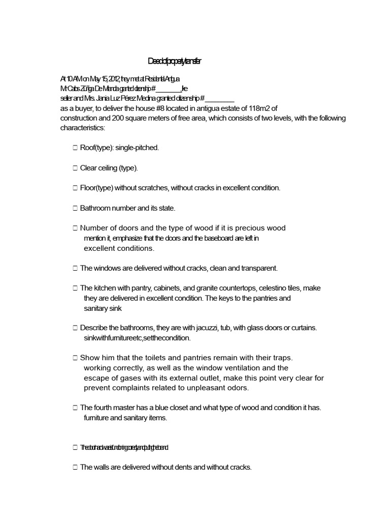Property Transfer Agreement Details | PDF | Home