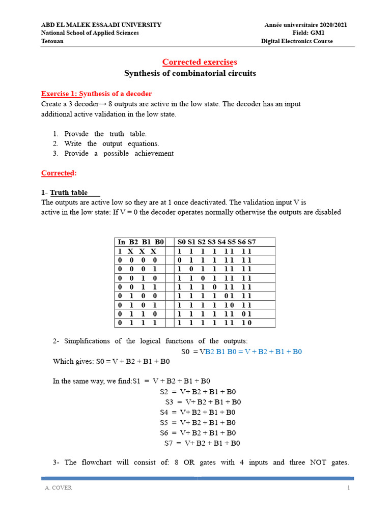 Digital Electronics Combinatorial Circuit Exercises | PDF | Logic Gate ...
