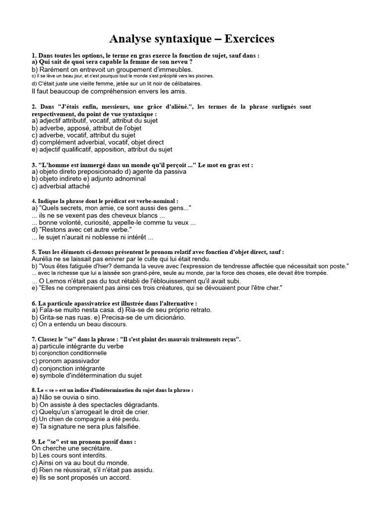 Exercices d'analyse syntaxique avancée | PDF | Sujet (Grammaire) | Clause