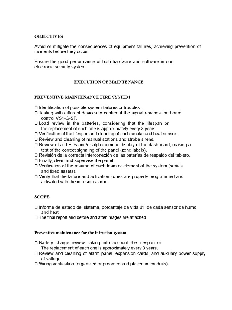 Preventive Maintenance for Security Systems | PDF | Security Alarm ...