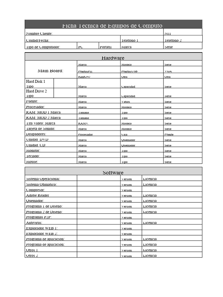 Ficha Técnica de Equipos de Cómputo | PDF | Hardware de la computadora ...