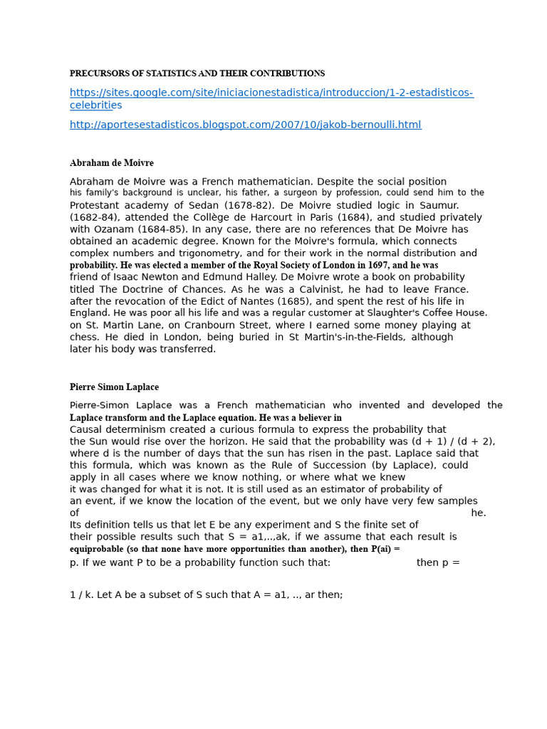 Pioneers of Statistics and Their Contributions | PDF | Probability ...