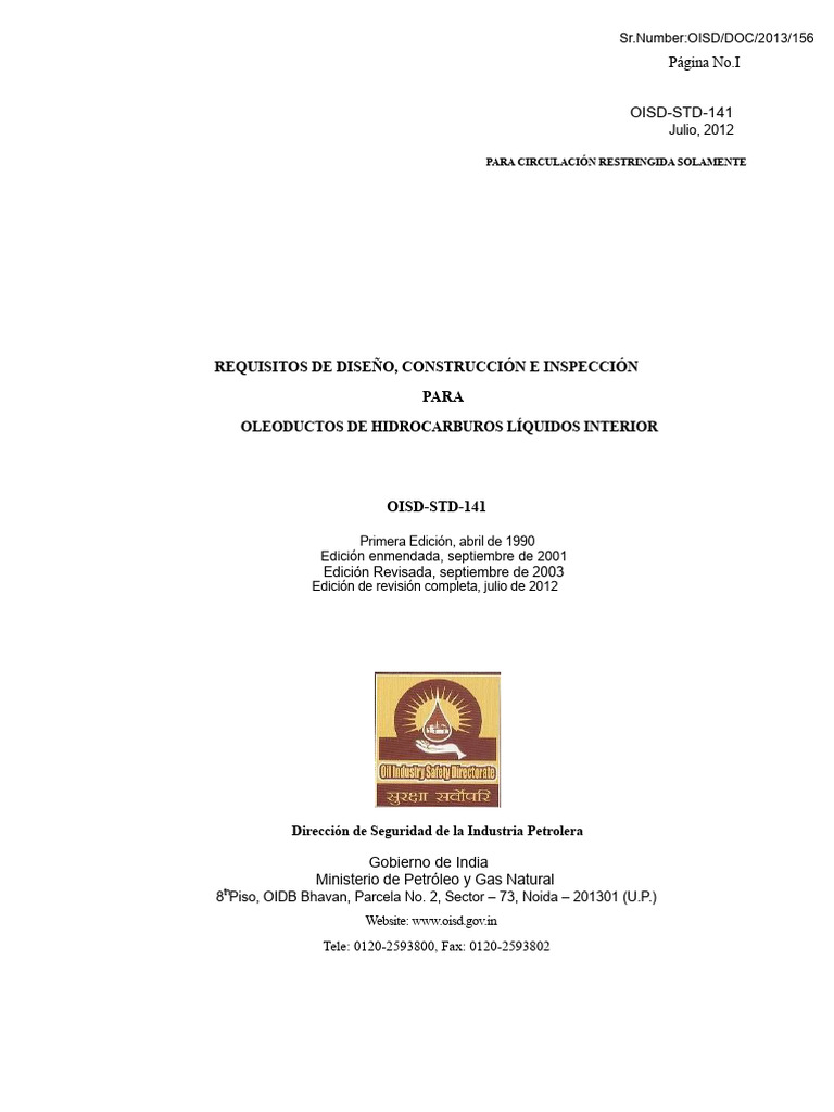 Oisd STD 141 | PDF | Tubería (transporte de fluidos) | Gasolinera