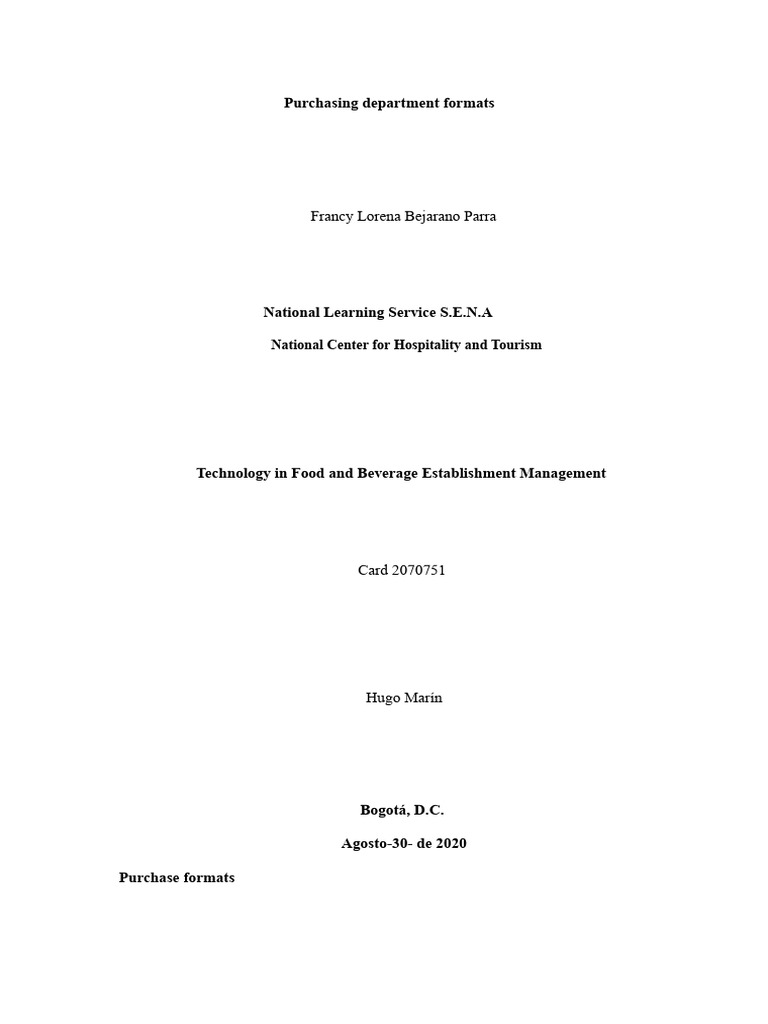 Essential Purchase Formats for Hospitality | PDF | Procurement | Business