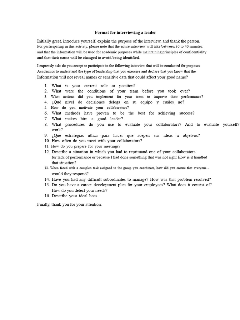 Leadership Interview Format Guide | PDF