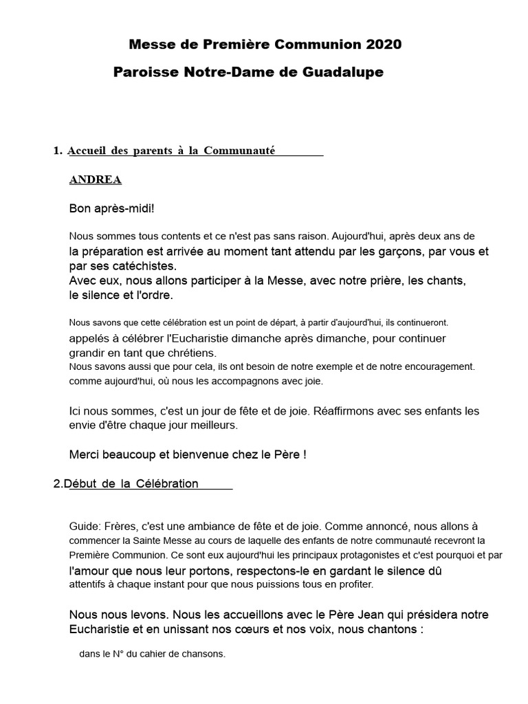 Messe de Première Communion 2020 | PDF | Eucharistie | Baptisme
