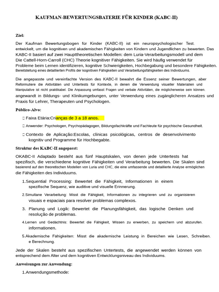 Kaufman-Bewertungs-Test Für Kinder (Kabc-Ii) | PDF