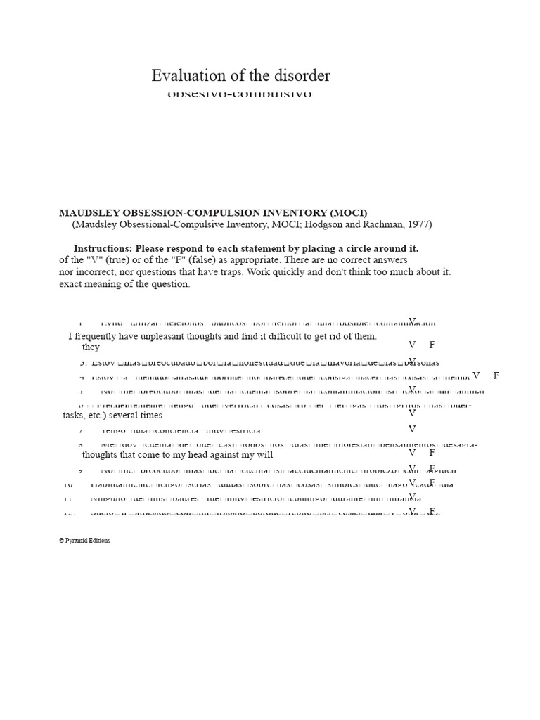 Maudsley Inventory of Obsessions and Compulsions | PDF