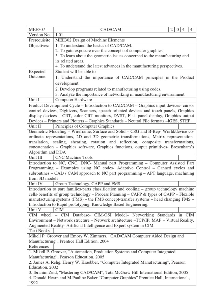 CAD CAM Syllabus | PDF | Computer Aided Design | Computer Graphics