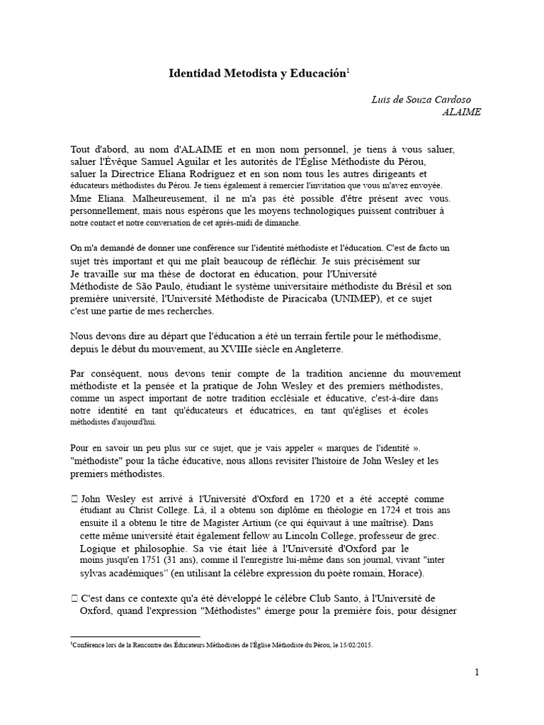 Identité méthodiste et éducation | PDF | John Wesley | Méthodisme