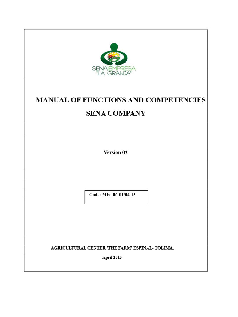 SENA Company Functions and Competencies Manual | PDF | Policy | Goal