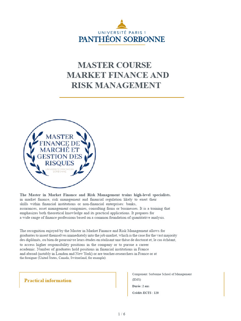 Master in Market Finance & Risk Management | PDF | Business | Economies